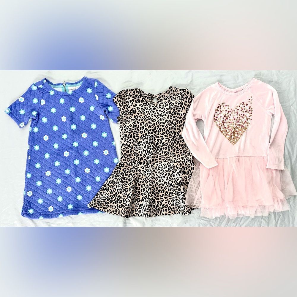 Girls Size 5 Dress Lot Gymboree & Epic Threads Leopard Floral Tulle Heart